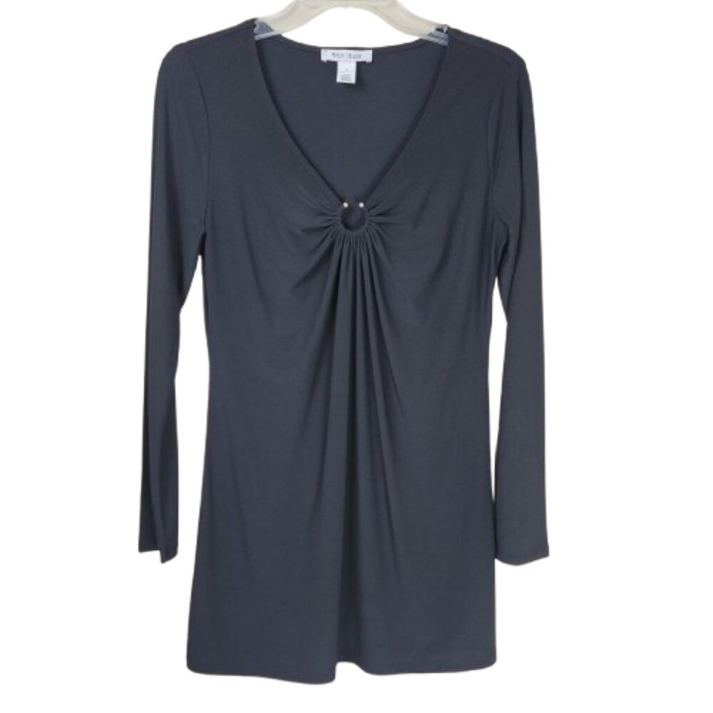 White House Black Market Black Twist Front Tunic Top Long Sleeve Sz S